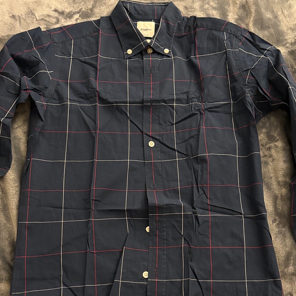 Scappino Navy and Red Plaid Button-Down Shirt